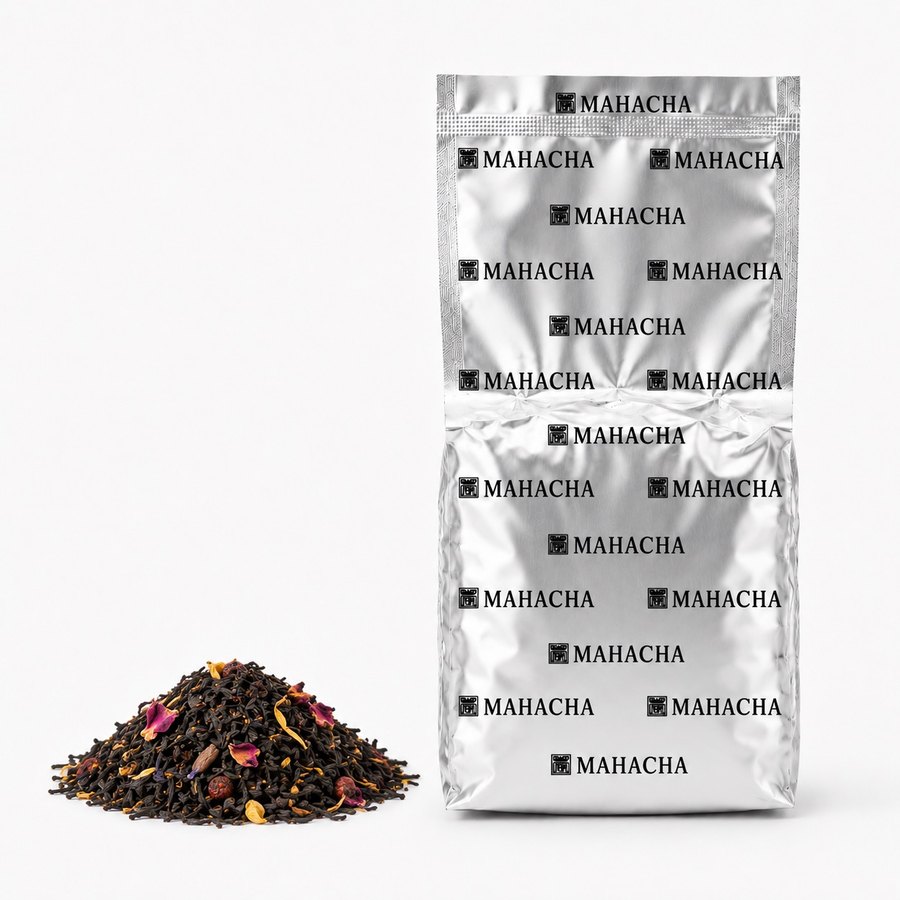 Obsidian Bloom — loose leaf blend beside its sealed refill pouch