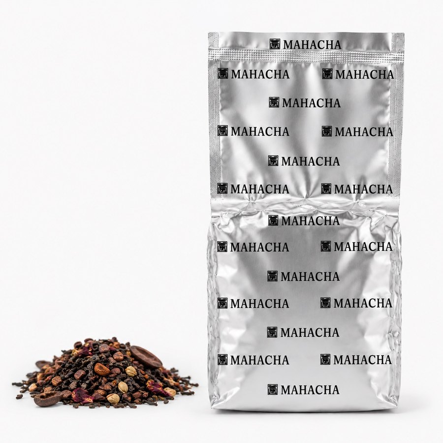 Velvet Cocoa — loose leaf blend beside its sealed refill pouch